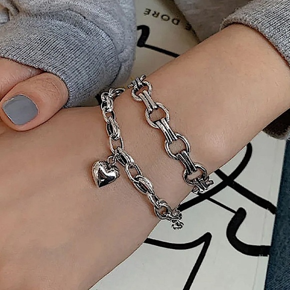 Sterling Silver Chain Link Design Minimalist Bangle Cuff Unisex Bracelet - Picture 6 of 6